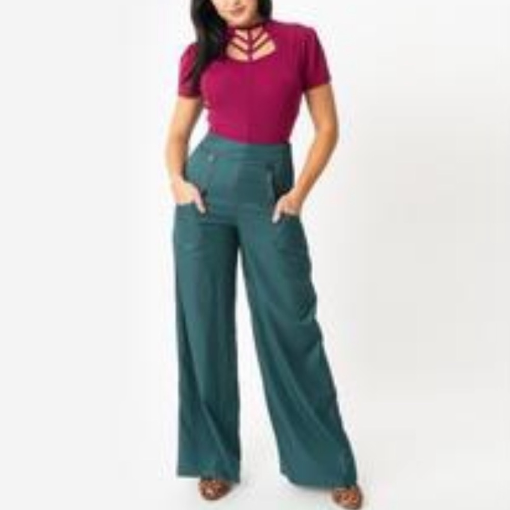 Unique Vintage 1940s Dark Green Ginger Pants Pinup